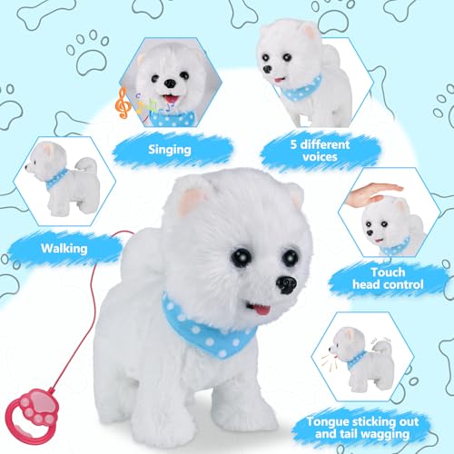Plüsch Spielzeug für Kinder, Elektronische Haustiere mit Fernbedienung Leine, Interaktives Haustierspielzeug Hund, Walking, Zunge heraus, Dogcall & Wagging Tail, Friseur Set Fütterung Zubehör
