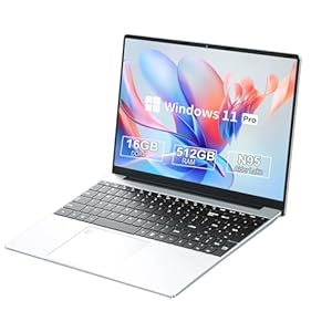 Ordenador Portátil 15,6″,PC Portátil N95 (hasta 3,4 GHz),16GB LPDDR4 512GB SSD Laptop, Windows 11 Portátil con desbloqueo de huellas dactilares,Teclado retroiluminado de tamaño completo,5G WiFi,USB3.0
