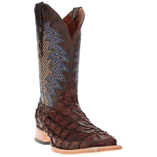 Vaccari Men's Dylan Genuine Arapama Fish Leather Broad Square Toe Cowboy Boots