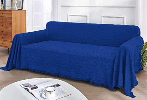 Homerilla Cotton Couch Cover Geometric Jacquard Sofa Cover Royal Blue Couch Covers For 2 Cushion Couch Sofa Sectional Couch Covers (71"X 102", Loveseat, Royal Blue) #TOP1