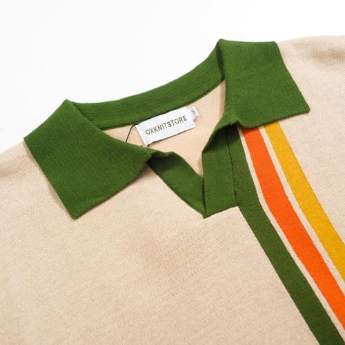 OXKNIT Mens Knit Polo Shirts 1960s Mod Style Vintage Short Sleeve Shirt with Geometrical Design3