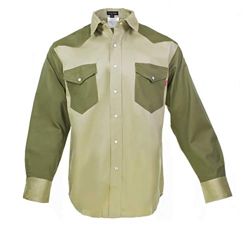 Flame Resistant FR Shirt - 88/12 - Western Style - Two Tone (2X-Large, Khaki/Army Green)