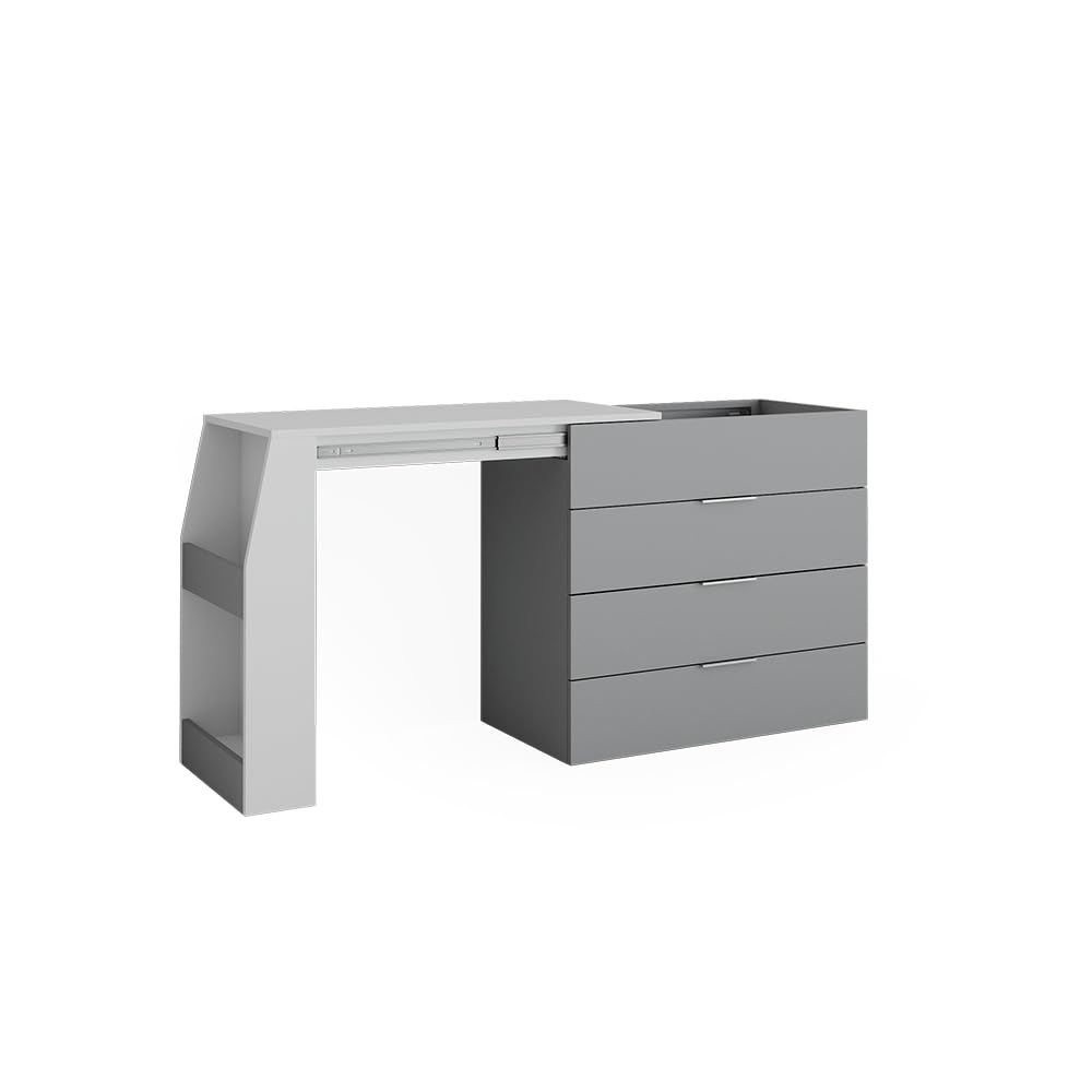 Vicco Mesa de Manualidades IVA, Gris, 98.5-167.5 x 80 x 47 cm | desplegable, 4 cajones, extensible para ampliar la superficie de trabajo