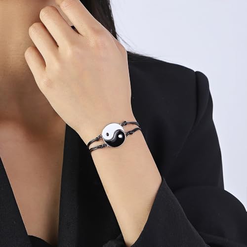 Image of YouBella Jewellery Stylish latest Gifts Friendship Day Best Friends Adjustable Ying Yang Bracelet Set for Men /Women /Girls /Boys (Black) (YBBN 92246A)