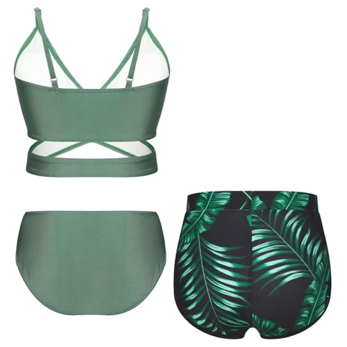 Big Girls 3 Pieces Bikini Sets Swim Bra Top Brief with Printed Shorts Beach Bathing Suits2