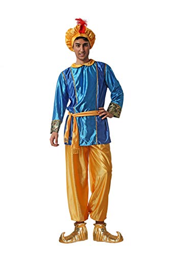 Gojoy shop- Disfraz de Paje para Hombres Navidad Carnaval (Contiene Gorro, Cinturón, Camiseta, Pantalón y Mochila de Cuerdas adulto L=170CM-180CM) (Azul)
