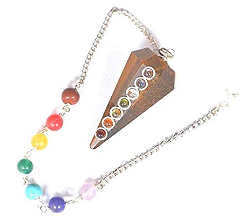 Wholesalegemshop Natural Gemstone Faceted Tiger Eye Pendulum with 3 mm Cabochones & Chakra Chain