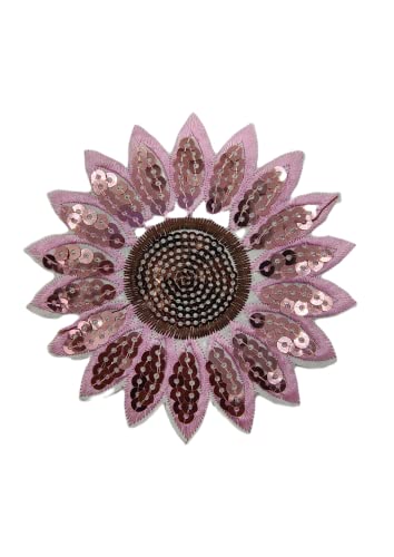 Image of Pink Sequins & Embroidered Sunflower Hot-Fix Patch for Women and DIY Used