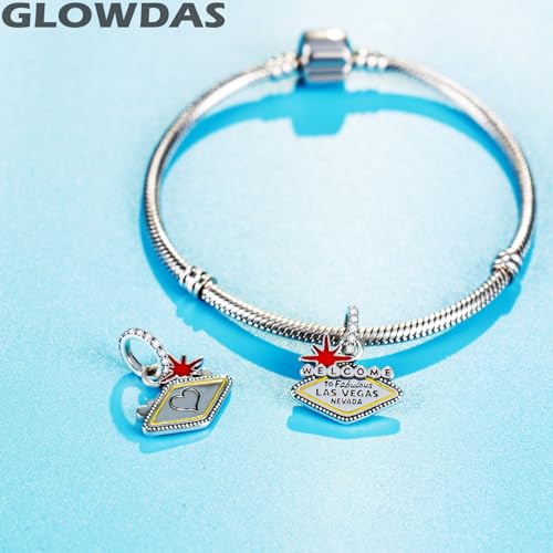 2025 Welcome to Las Vegas Charms, 925 Sterling Silver American Nevada Dangle Bead fit Pandora Heart Bracelet, Travel Landmark Charms Gifts for Vacation/Birthday/Graduation4