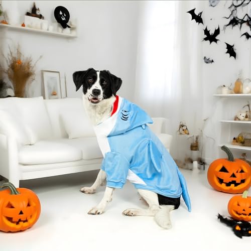 NACOCO Halloween Shark Dog Costume - Pet Christmas New Year Hoodie Warm Party Coat Outfit for Small and Medium Cat Dog Clothes(Blue Shark,L) - image 5