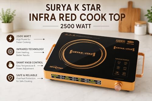 Image of SURYA K-STAR SOLD BY TOSAA INFRARED COOKTOP| 2500W | Touch Control, Insect Proof Design, Multi Cooking Function