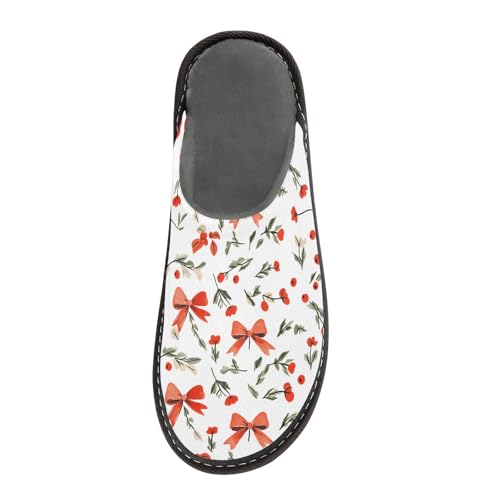 Slippers for Women Red Bow Red Berry Pattern Soft Winter Warm Shoes Indoor Outdoor Non-Slip House Travel Slippers3