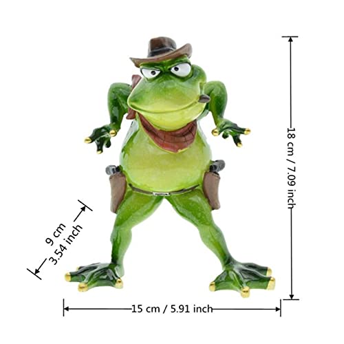 Dearbirder Green Frog Decor Role Play Cowboy Frog Figurines, Animal Art Craft Statues Desktop Ornaments Gardening Decor Accessories For Indoor Outdoor #TOP1