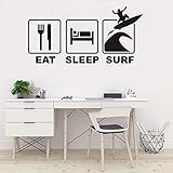 Surfing Sports Wall Decal Eat Sleep Surf Quotes Wall Art Stickers Kids Room Boys Bedroom Surfboard Wall Sticker Nursery Room Living Room W All Poster QQ400 (Black 17x34inch)
