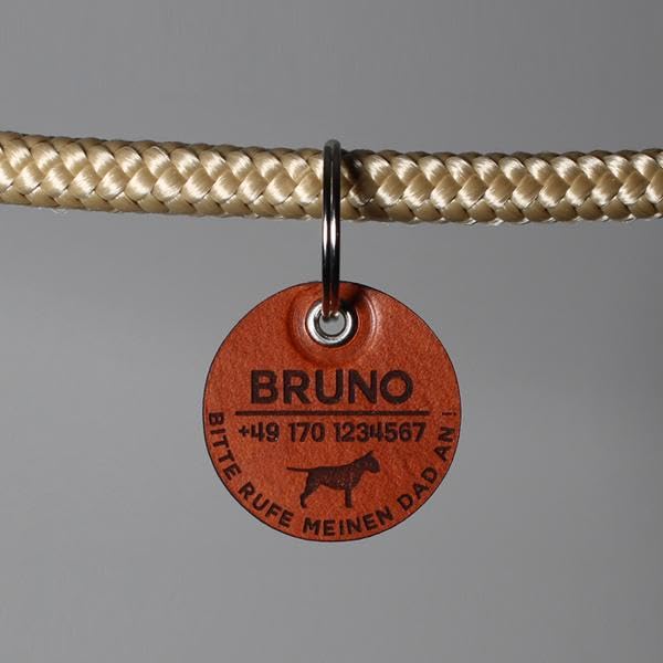 Dog Tag/HUNDEMARKE - aus echtem Leder - v2 (Hund) - rund - Ø 3,4 cm