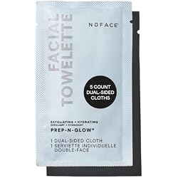 NuFACE Prep-N-Glow Facial Towelettes - 2-in-1 Exfoliating + Cleansing Makeup Remover Wipes, Hyaluronic Acid Travel Face Wipes to Hydrate & Brighten for Glowing Skin - 5 Individually Wrapped Cloths