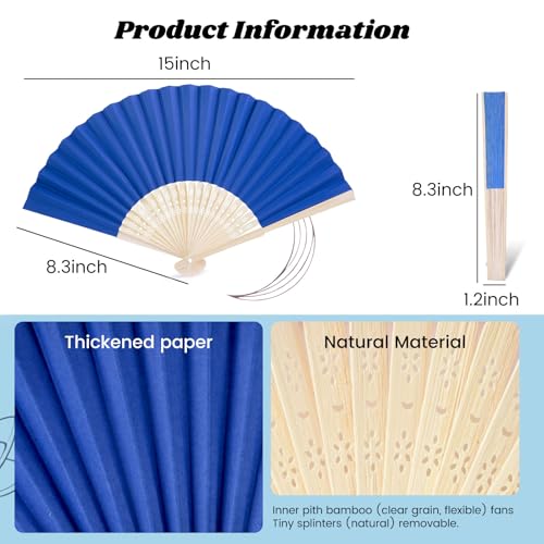 image for JOHOUSE 12 Pcs Paper Folding Hand Fans, 8.3 Inch Dark Blue Paper Fans 