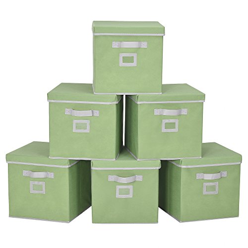 StorageWorks Storage Cube Box with Lid, Fabric Storage Bin, Green, Large, 6-Pack, 11.8x11.8x11.8 inches