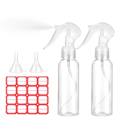 2 Pcs Small Spray Bottles 3.5oz/100ml Mist Continuous Spray Bottle for Essential Oils Water Squirt Reusable Liquid Container Mini Mister Spray Bottles with 2 Pcs Funnels and 16 Pcs Labels