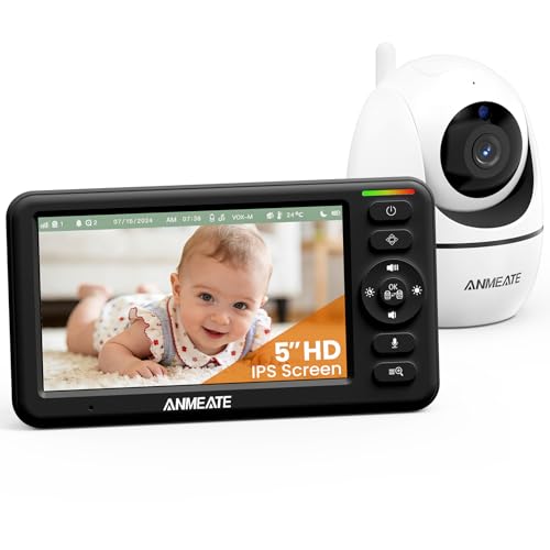 Image of Baby Monitor with Camera and Audio – 720P Baby Camera No WiFi, 5" HD Display,Remote Pan& Tilt& Zoom, 48 Hours Battery Life, HD Night Vision, Two-Way Talk, Lullabies, Thermal Monitor, 1000ft Range