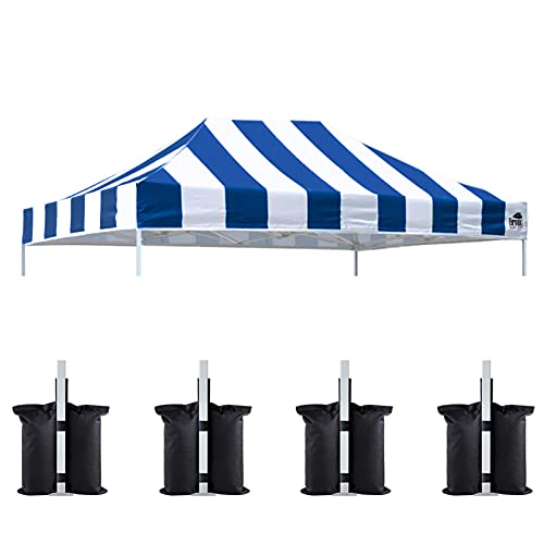 Image of Eurmax USA 10x15 Pop Up Canopy Replacement Top,Universal Instant Canopy Cover ONLY,Heavy Duty UPF 50+ UV Protection,Water & Wind Resistant Tarp,30+ Colors Available,Bonus 4 Sand Bags(Stripe Blue)