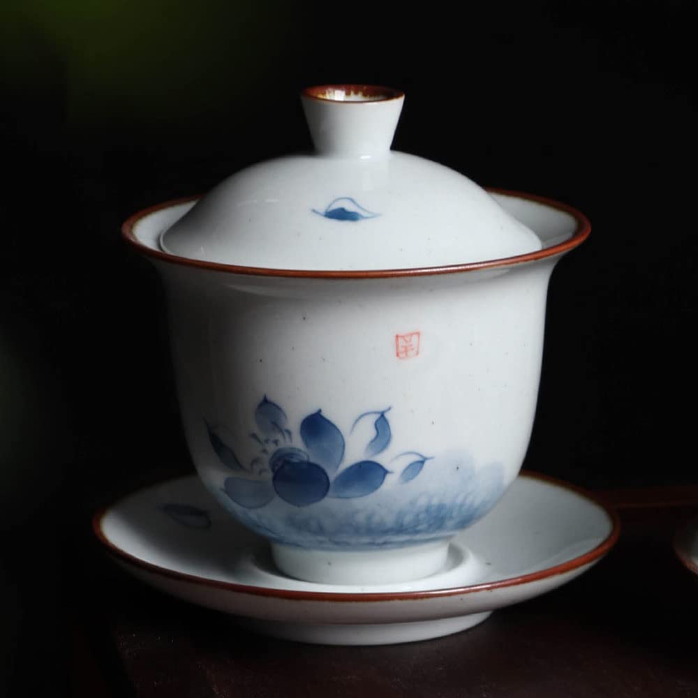 Chińskie filiżanki do herbaty, chiński zestaw do herbaty, 175 ml, ręcznie malowana ceramiczna miseczka do herbaty Gaiwan z wzorem lotosu, zestaw do herbaty Kung Fu, filiżanka do herbaty