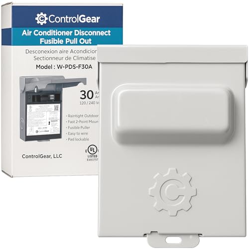30 Amp Pullout FUSIBLE Disconnect Switch ControlGear Brand 240V NEMA 3R Outdoor Metallic Enclosure for HVAC Systems UL Certified Single Phase Two Wire (fuses NOT Included)