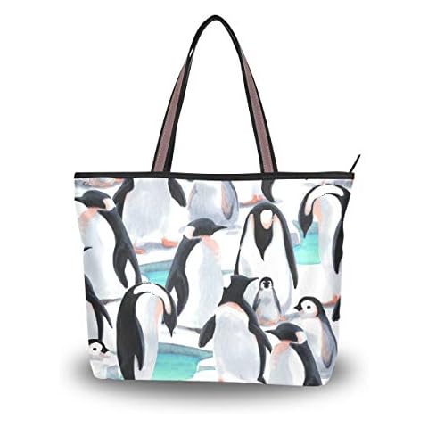 JUMPBEAR Canvas Tote Bag Women Handbag Penguin On The Snow Ladies Shopping Shoulder Bag Cover