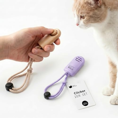 LucyBalu CLICKER Trainings-Klicker für Katzen und Hunde I 2er Set mit Lanyard fürs Clickertraining I klarer klick-Sound leicht & robust I Lilac & Taupe
