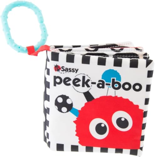 Image of Sassy Peek-a-Boo Activity Book with Attachable Link for On-The-Go Travel,Sensory Play,Black & White,Ages 0+ Months,(Pack of 12)