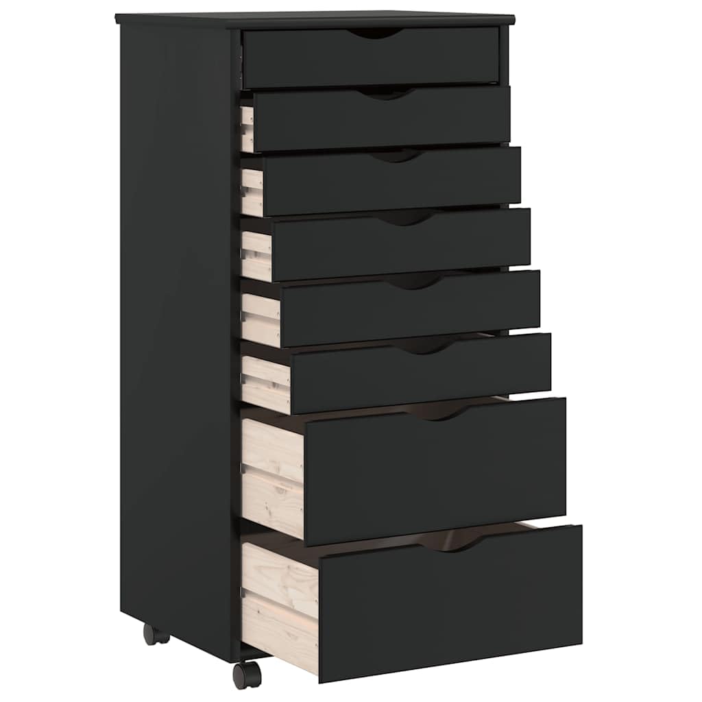 vidaXL Rollschrank mit Schubladen Moss Schwarz Massivholz Kiefer, Kommode, Schubladenschrank, Schreibtischschrank, Aktenschrank, Büroschrank