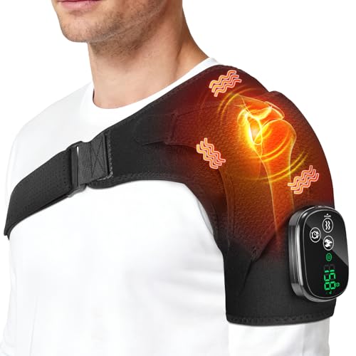 YUANBO Cordless Shoulder Heating Pad with Massager, Portable Shoulder Massager Wrap with 6 Timer...