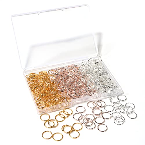 300 Pcs 10mm Open Jump Rings Silver, Gold and Rose Gold Plated Jump Rings for Jewelry Making Iron Made Single Ring Bulk for DIY Craft Earring Necklace Bracelet Pendant Choker Jewelry Making Findings