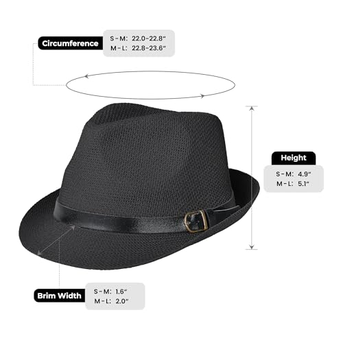Image of Straw Trilby Fedora Hat for Men Women 1920s Panama Hat Short Brim Summer Beach Sun Hat with Band