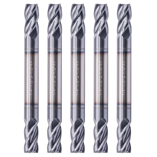 Image of 5Pcs 1 /4 inch 4 Flute Solid Carbide Square End Mill - Double End - AlTiN Coated | 35 Degree Helix, 1 /4 inch Cutting Diameter, 1 /4 inch Shank Diameter, 1 /2 inch Length of Cut, 2-1 /2 inch Overall Length