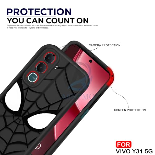 Image of AESTMO Back Case Cover for Vivo Y31 5G Cover | Spidey Face Mask Design | Silicone Case | Full Body Protection | Camera Protection Back Cover for Vivo Y31 5G (Black)