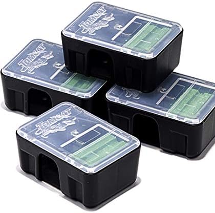 Tomcat MOUSE-RODENT KILLER-Child and Dog Resistant-Disposable 4 Pack Bait Stations, Certified by Health Canada REG No. 30757, 4 INDIVIDUAL BAIT STATIONS With 4 Garbage - 4 Gloves For EASY TO USE AND DISPOSE