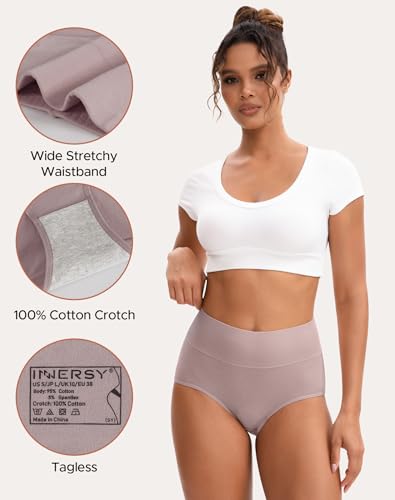 Image of INNERSY Women's High Waisted Underwear Cotton Panties Regular & Plus Size 5-Pack