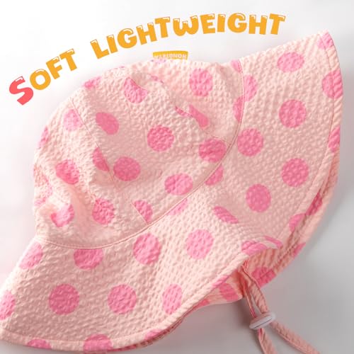 Image of HONGTEYA Baby Sun Hat Toddler Girl Beach Hat Sun Protection Adjustable Outdoor Summer Wide Brim Bucket Hat for Infant Kids
