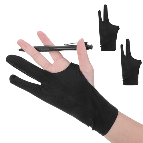 2 Pack Digital Drawing Glove Right Hand Drawing Art Glove Palm Rejection for Capacitive Touch Screen Artist Left Hand Graphic Tablet, Graphics Monitor Digital Sketching, Coloring Two Finger Gloves