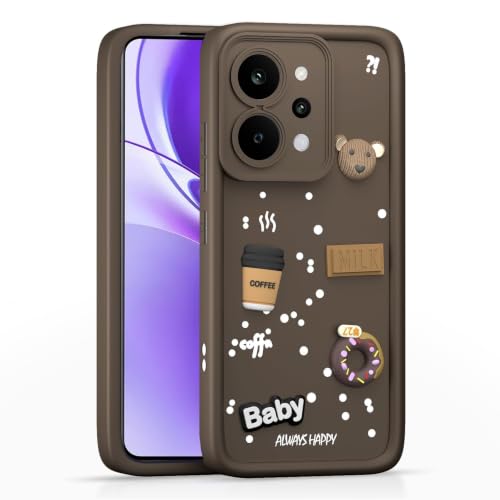 Image of Bintage Back Cover Compatible for Realme RMX5107 / P4 Power 5G | Cute Fun Ball | 3D Taddy Smiley Coffee | Milk Case | Full Body Protection - Brown