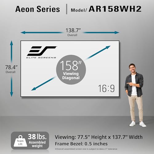 Image of Elite Screens Aeon Series 158-Inch Projector Screen 16:9, Edge-Free Fixed Frame, 8K /4K UHD, CineWhite UHD-B, Wall Mounted for Standard, Short & UST Projectors, Home Theater & Gaming, AR158WH2