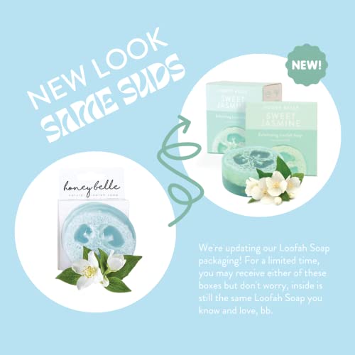 Honey Belle Natural Loofah Soap Bar 3-Pack | Exfoliating Soap With Loofah Inside | Eco-Friendly, Natural Soap With Loofah Built In | Paraben-Free | Rose, Lavender Rain & Sweet Jasmine #TOP1