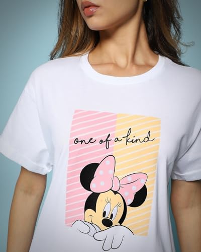 Image of Bewakoof Official Disney Merchandise Women's Graphic Print Boyfriend Fit Half Sleeve Round Neck Cotton Relaxed Fit T-Shirt