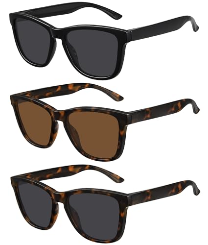 MEETSUN Polarized Sunglasses for Women Men Trendy Classic Retro Designer Style Fashion UV400 Protection 3 PACK Black Tortoise Brown Grey
