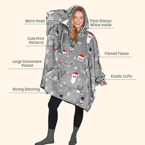 Image of Catalonia Oversized Hoodie Blanket Sweatshirt, Comfortable Sherpa Giant Pullover with Large Front Pocket for Adults Men Women Teenagers Wife Girlfriend