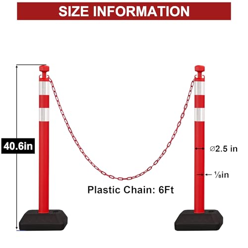 Image of OrangeStar 6 Pack Traffic Delineator Posts, 40 inch Crowd Control Stanchions