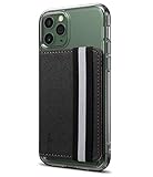 Ringke Flip Card Holder Faux Saffiano Leather with Elastic Hand Strap Multi-Card Slot Wallet Credit Card Cash Holder Attachment Compatible with Most Smartphones, Android and More - Chic Black