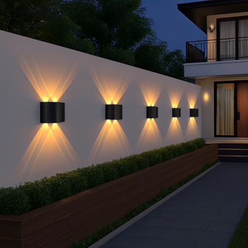 Image of Waterproof Up Down Led Wall Lamp, Aluminium IP65 Body 2+2 Ray, Warm White, Indoor /Outdoor Decorative Wall Sconce Light (4 Ray Warm White)