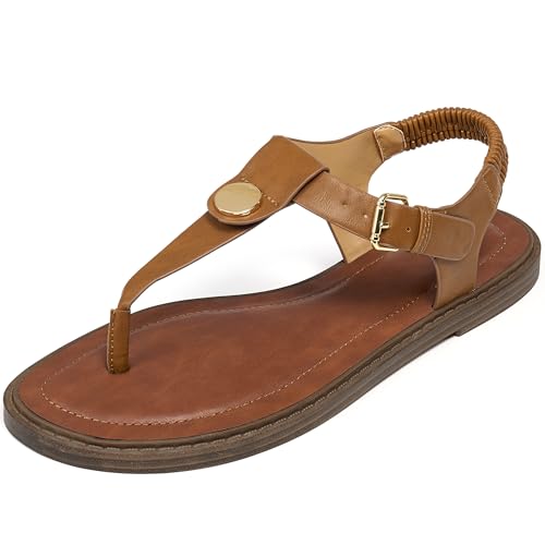 Image of Alicegana Dressy Womens Sandals Summer: Comfortable Strappy Flats Thong Sandals - Casual Walking T-Strap Slingbacks